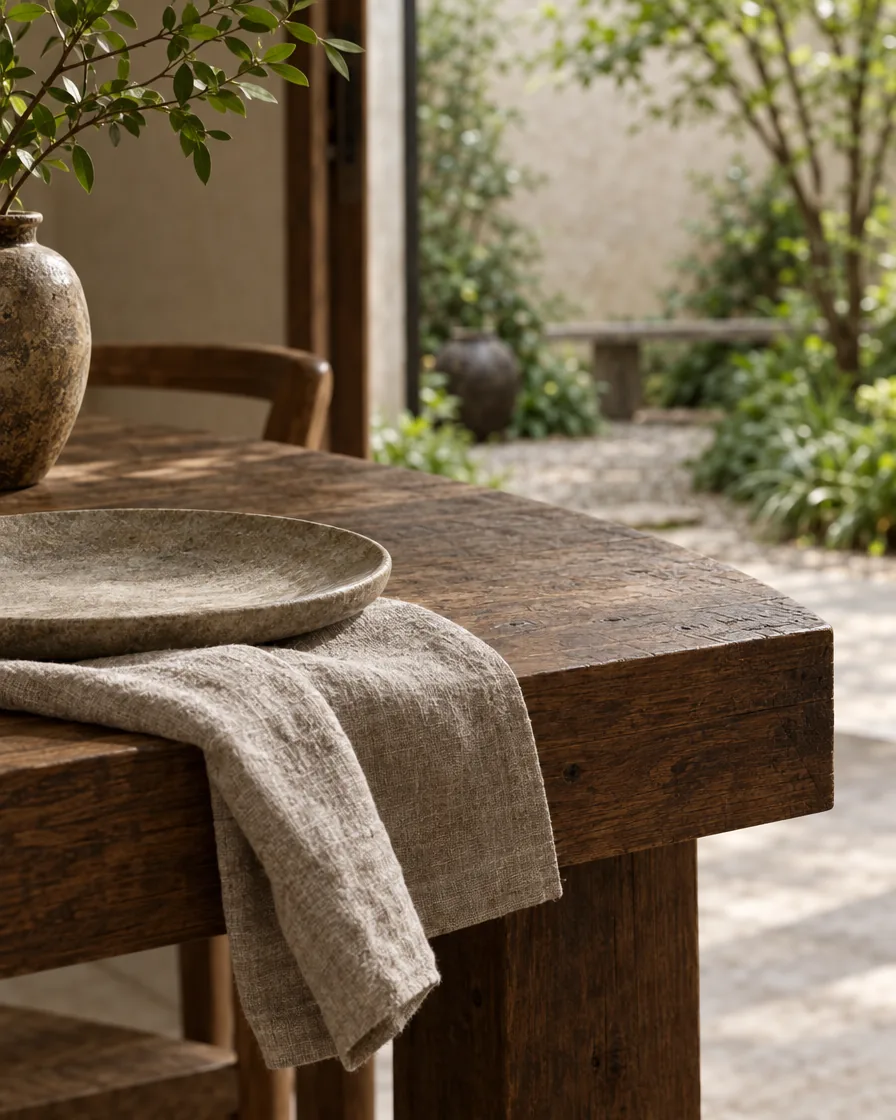 Timber screen separating the wash-up from the public table